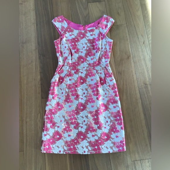 Kate Spade - Pink Metallic Floral Dress - 2 - Picture 2 of 6